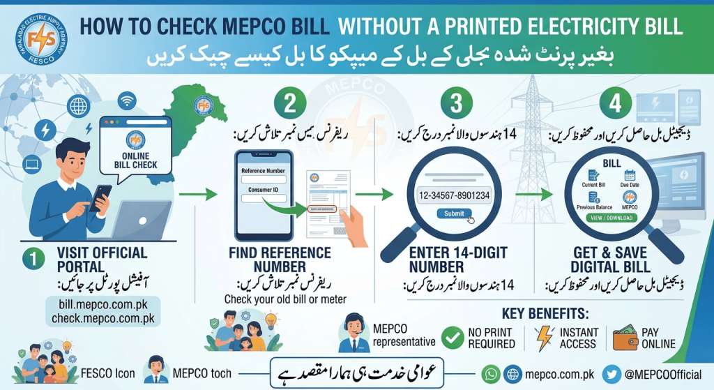 Guide to checking a MEPCO electricity bill online without a printed copy