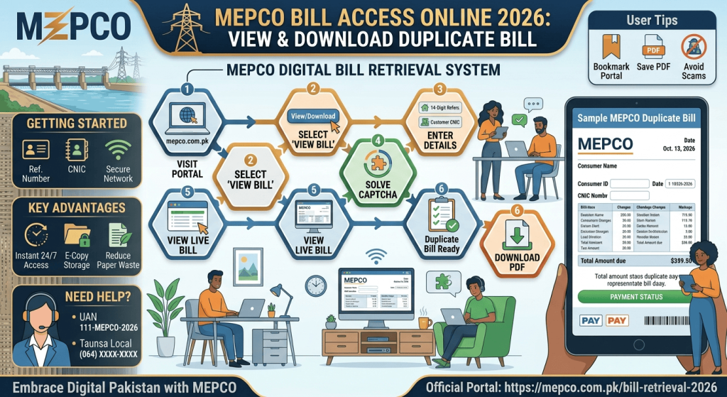MEPCO Bill Check Online 2026 to view and download a duplicate electricity bill