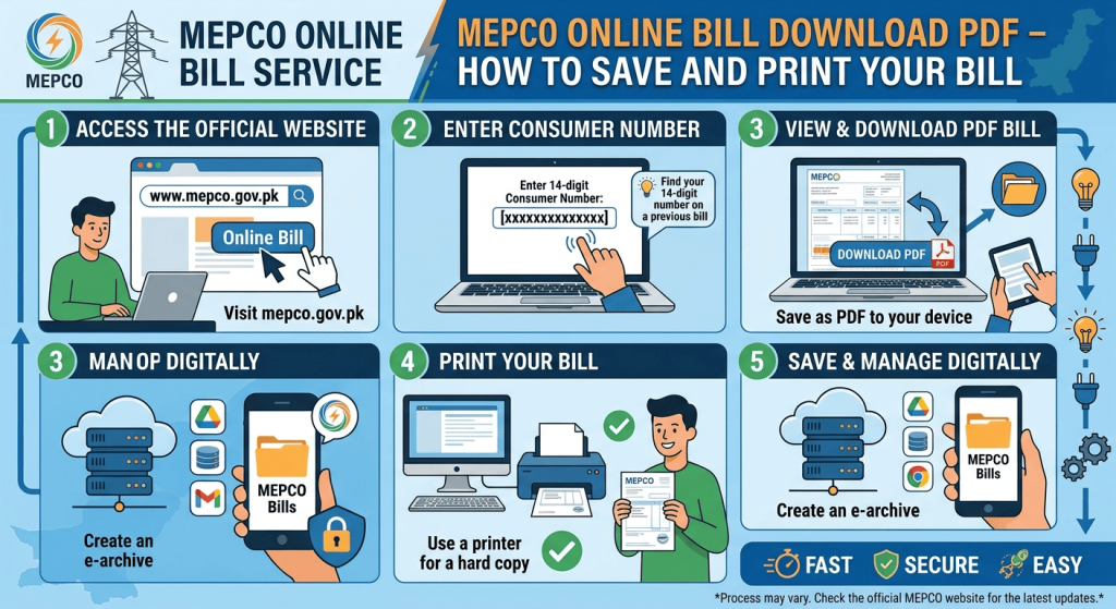 MEPCO Online Bill Download PDF guide to save and print an electricity bill