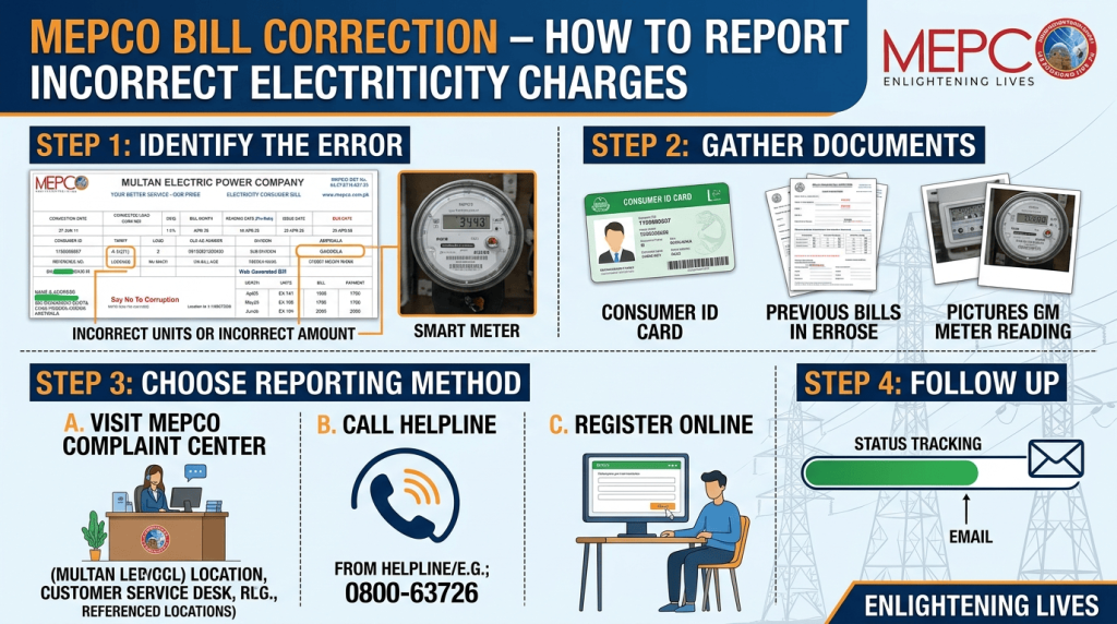 MEPCO Bill Correction for incorrect electricity charges